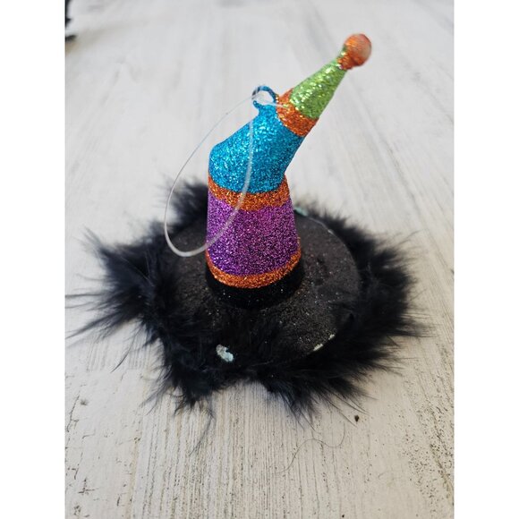 Pier 1 Witch hat feather sparkle ornament Xmas purple blue tree as is - Picture 1 of 7